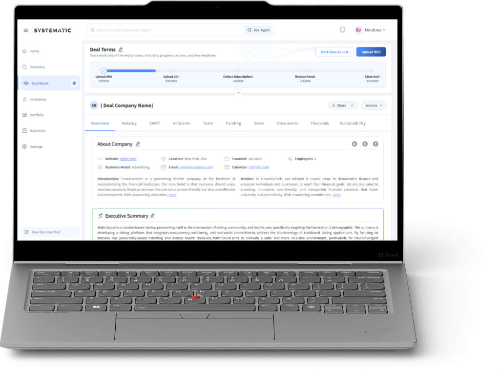 Deal Room setup flow — company context, roles, and deal room structure